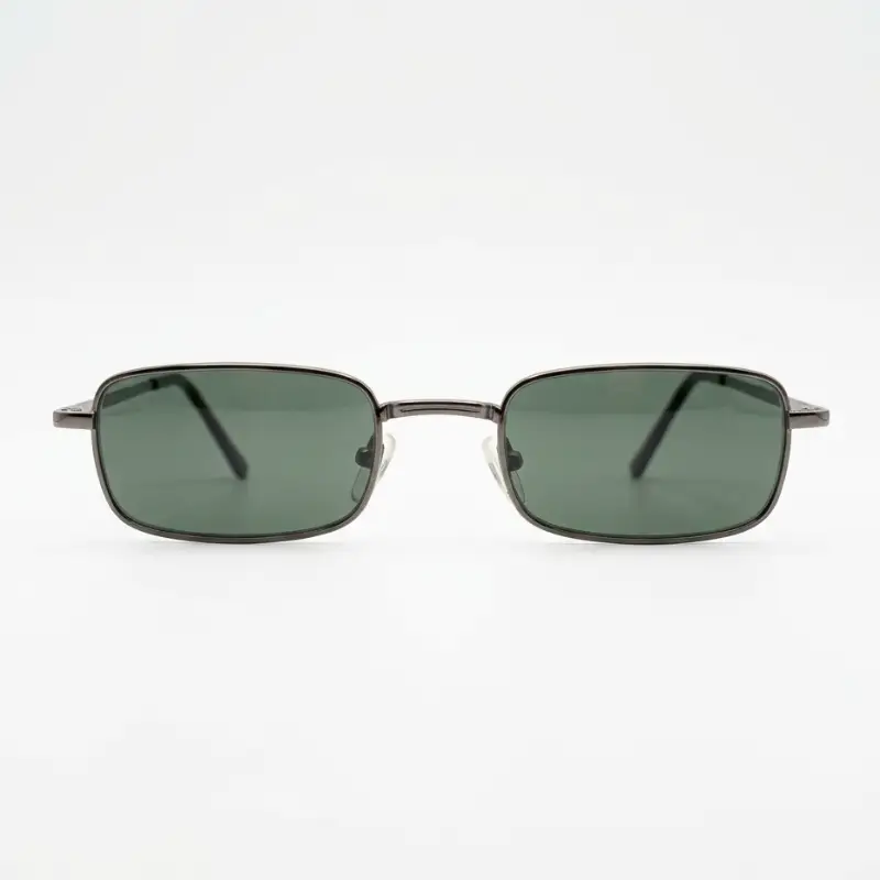 Gunmetal Rectangle Sunglasses with Green Lenses | Nigah