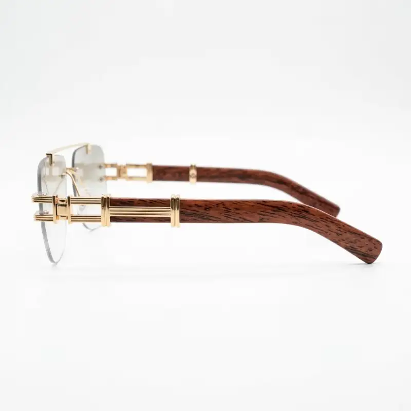 Rimless Gold Photochromic Glasses with Wood Arms | Nigah - View 4