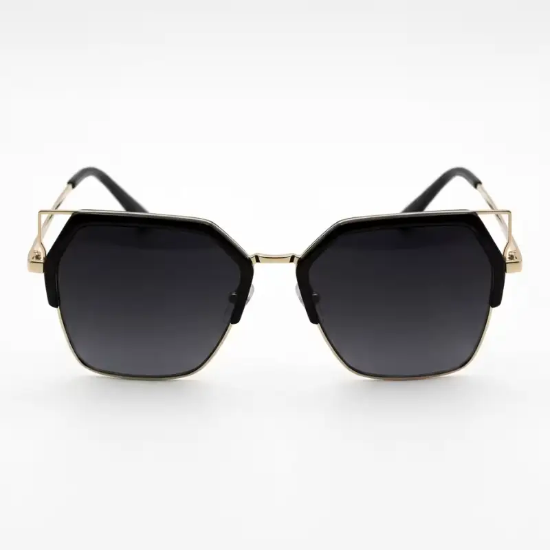 Black Gold Geometric Cat Eye Sunglasses for Women