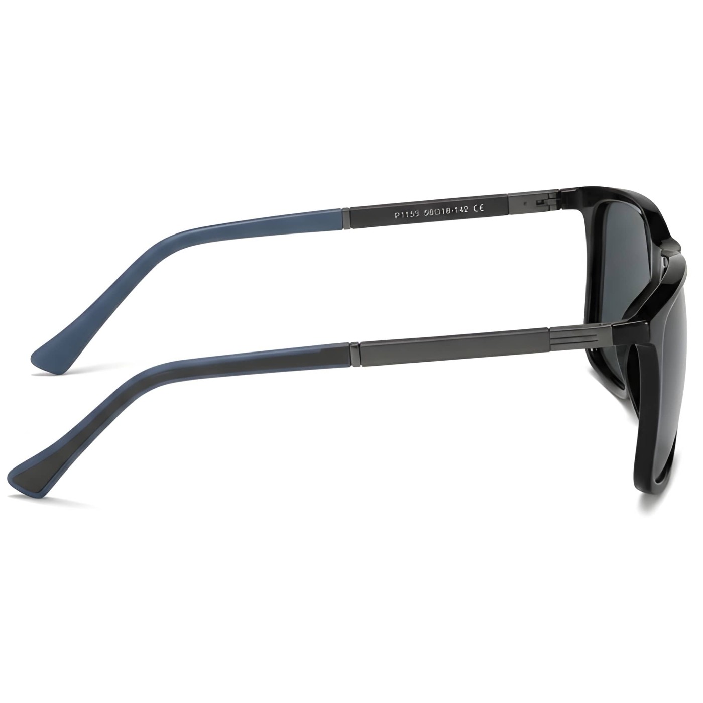NIGAH Square Sunglasses Matte Black Frame Navy Detail - View 2