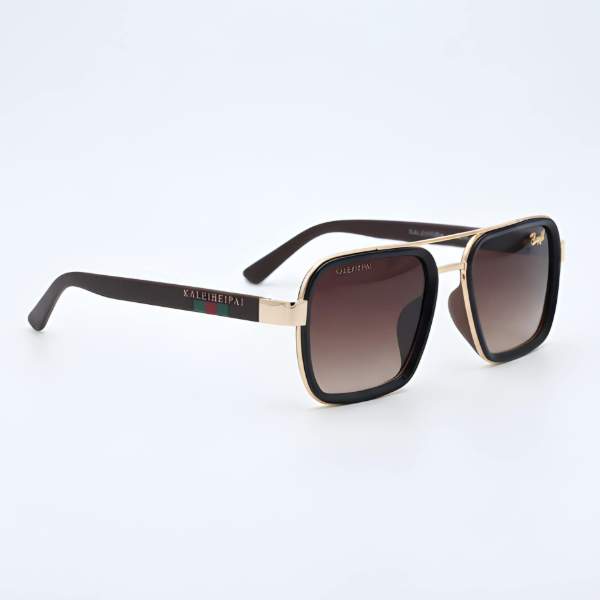 Luxury Brown Square Sunglasses with Gold Double Bridge | Gucci Style
