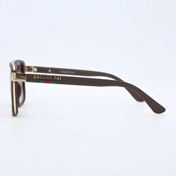 Luxury Brown Square Sunglasses with Gold Double Bridge | Gucci Style - View 2