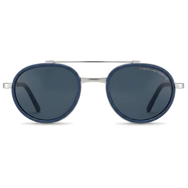 Round Sunglasses Blue Frame Silver Metal Detailing