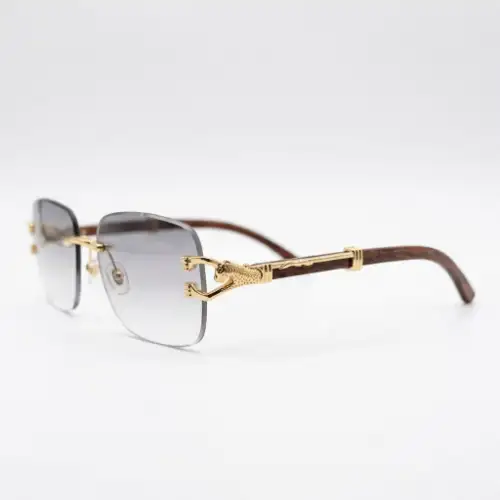 Rimless Gold Sunglasses with Wood Grain Arms | Nigah - View 2