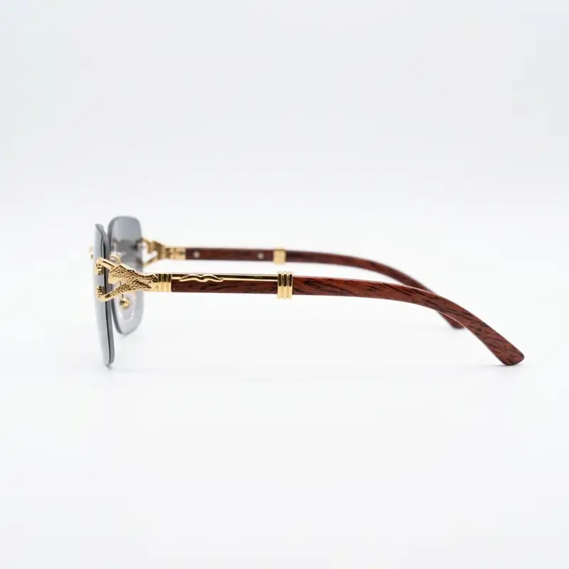 Rimless Gold Sunglasses with Wood Grain Arms | Nigah - View 3
