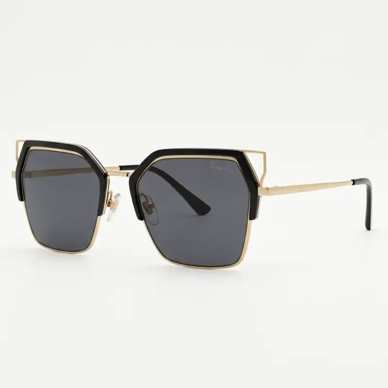 Black Gold Geometric Cat Eye Sunglasses for Women - View 3