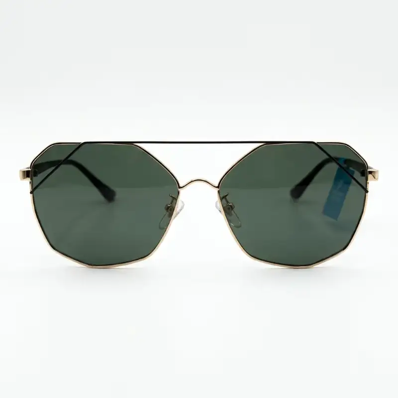 Gold Frame Geometric Sunglasses with Green Lenses | Nigah