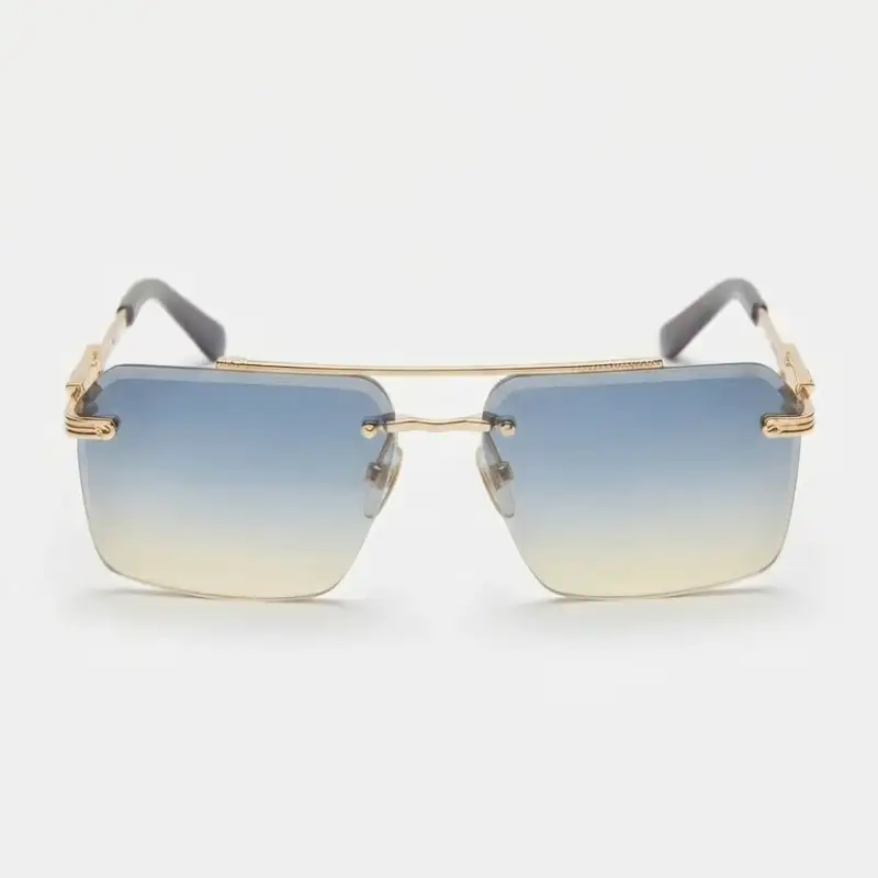 Rimless Gold Sunglasses with Blue Yellow Gradient Lenses | Premium Look | Nigah