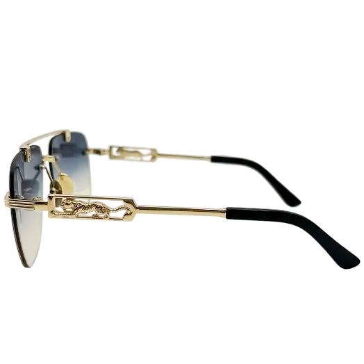 Rimless Gold Sunglasses with Blue Yellow Gradient Lenses | Premium Look | Nigah