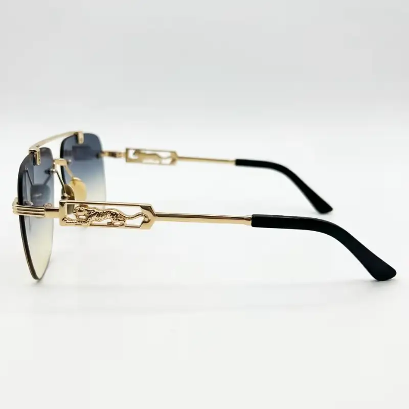 Rimless Gold Sunglasses with Blue Yellow Gradient Lenses | Premium Look | Nigah - View 3
