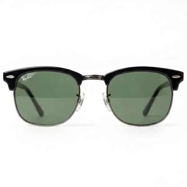 Retro Browline Sunglasses Black Frame with Green Lens - View 3