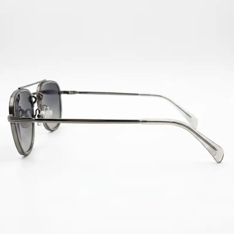 Silver Double Bridge Aviator Sunglasses | Clear Grey Frame | Nigah - View 2