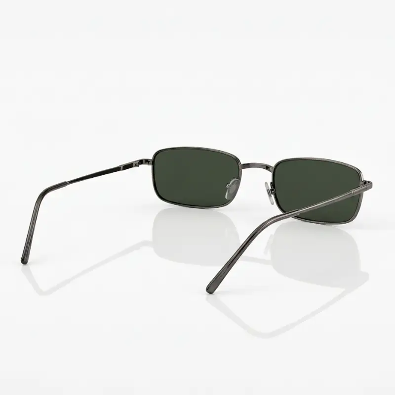 Gunmetal Rectangle Sunglasses with Green Lenses | Nigah - View 2