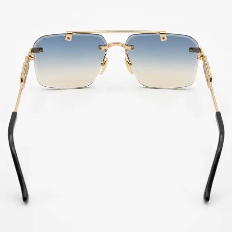 Rimless Square Sunglasses for Men with Blue Gradient Lens - View 2
