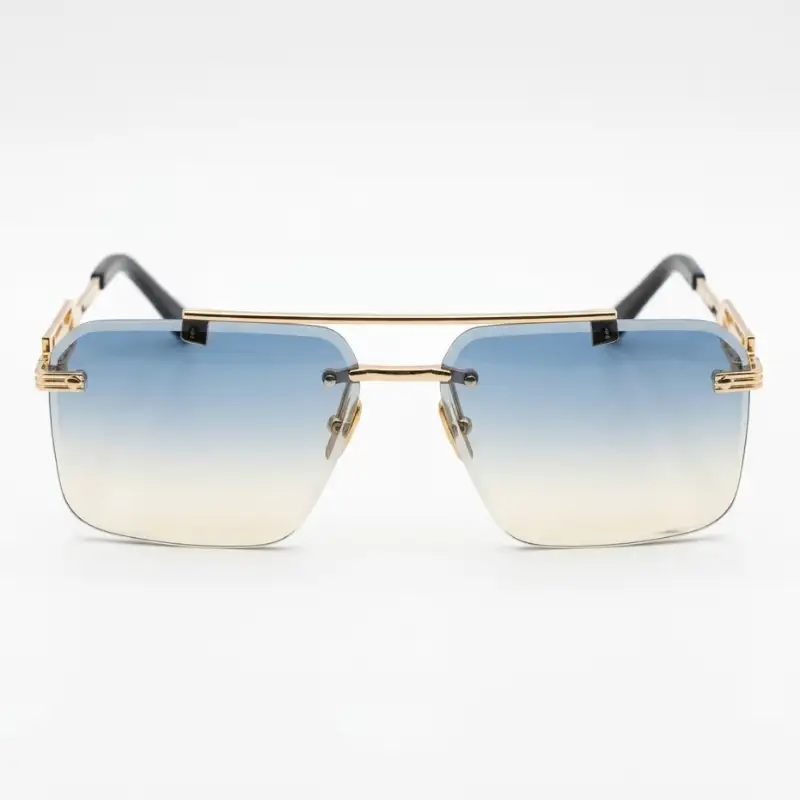 Rimless Square Sunglasses for Men with Blue Gradient Lens