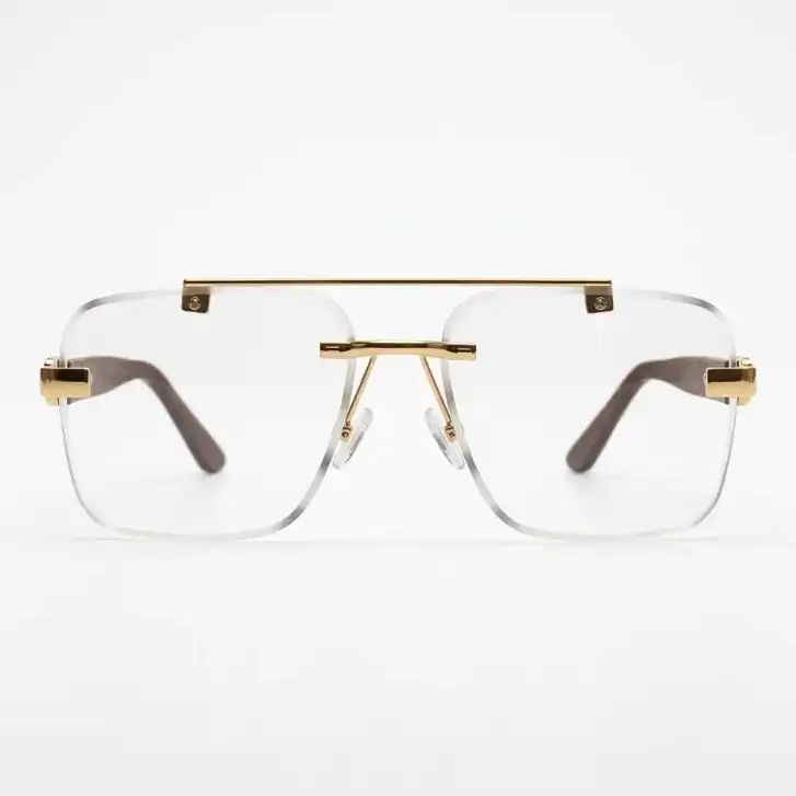 Rimless Gold Glasses with Brown Textured Arms | Nigah