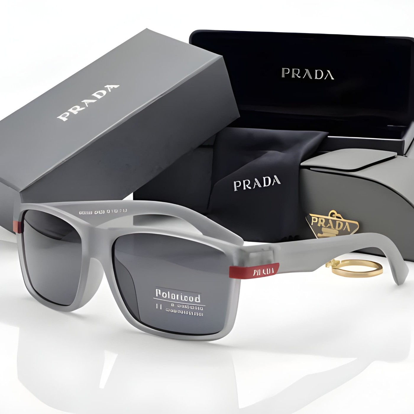 Sporty Square Sunglasses Frosted White Frame Red Accents