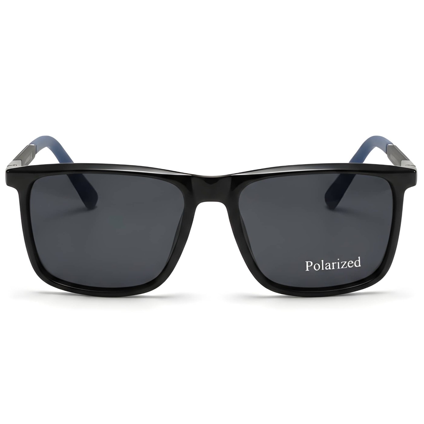 NIGAH Square Sunglasses Matte Black Frame Navy Detail