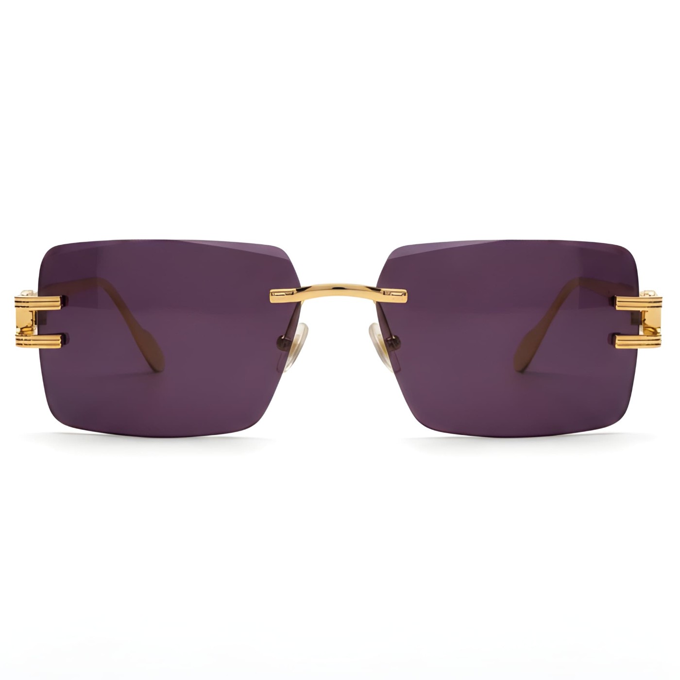 Rimless Square Sunglasses Gold & Purple Lens Eyewear