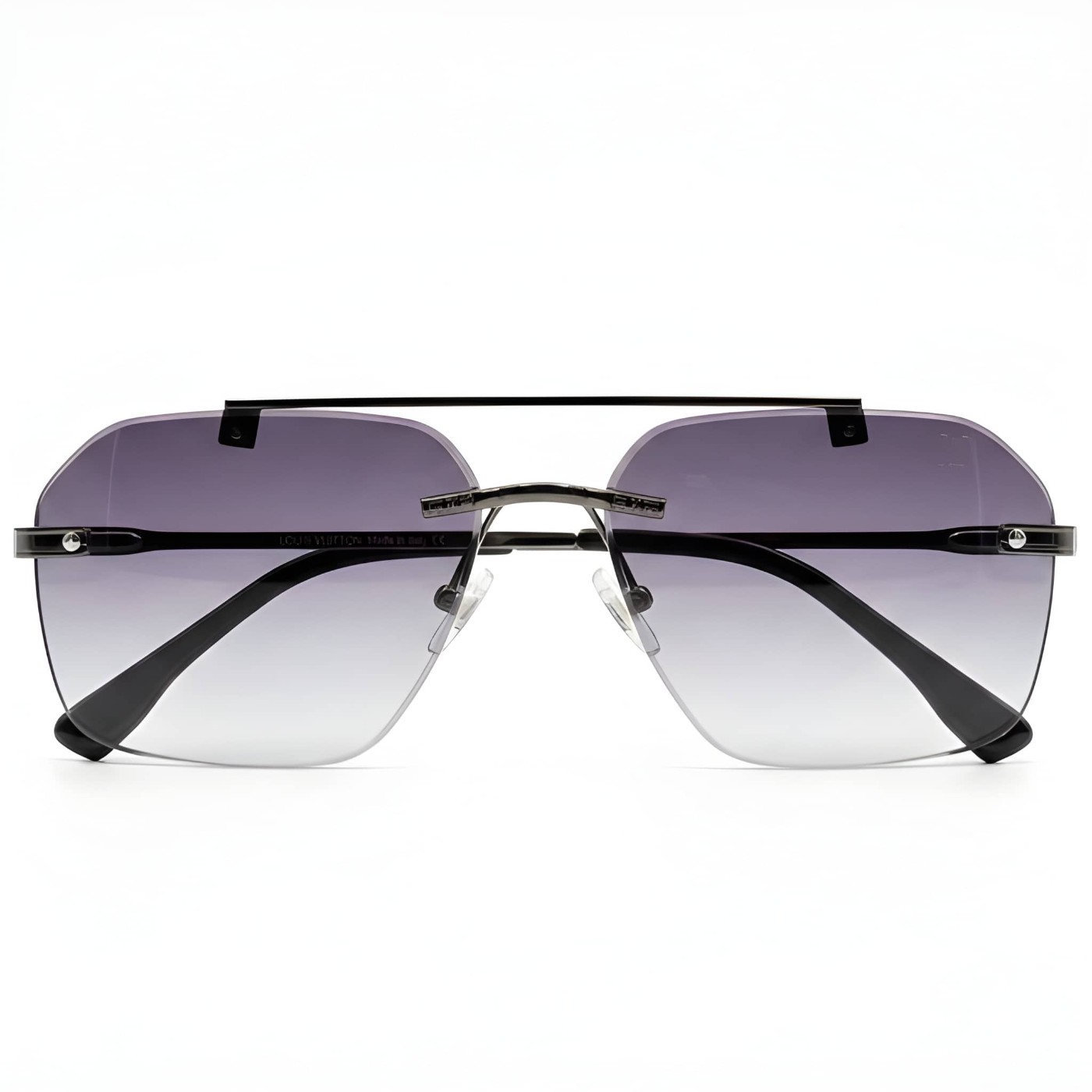Rimless Aviator Sunglasses Silver Frame Purple Gradient Lens