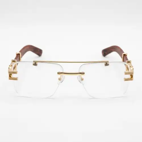 Rimless Gold Photochromic Glasses with Wood Arms | Nigah - View 3
