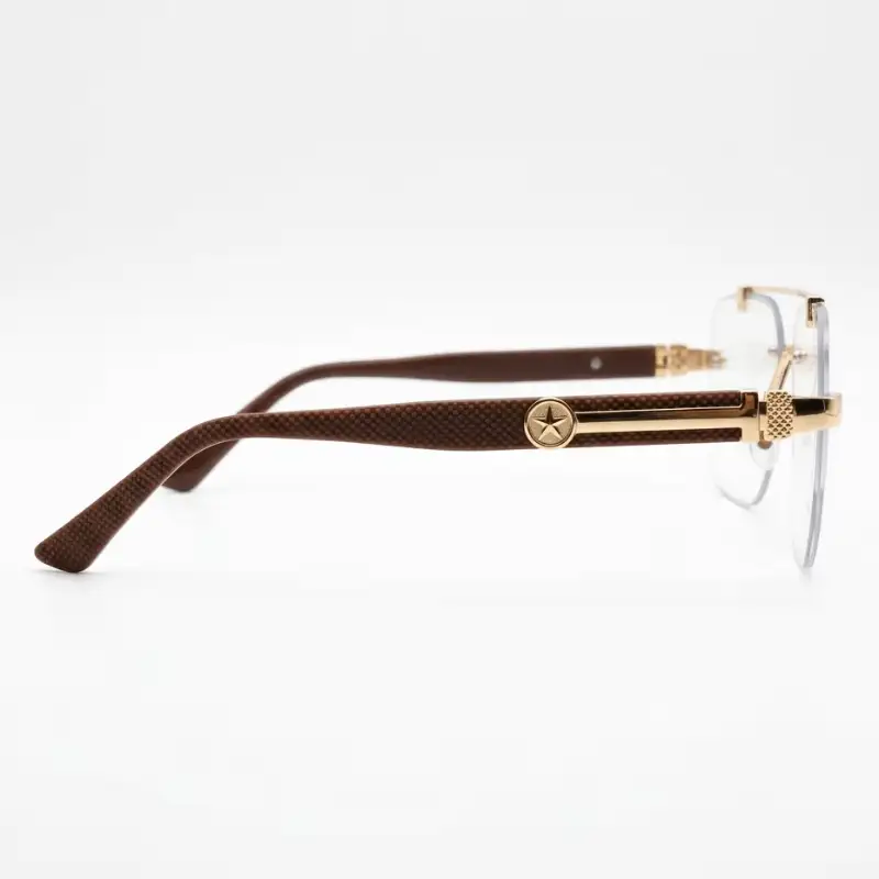 Rimless Gold Glasses with Brown Textured Arms | Nigah - View 3