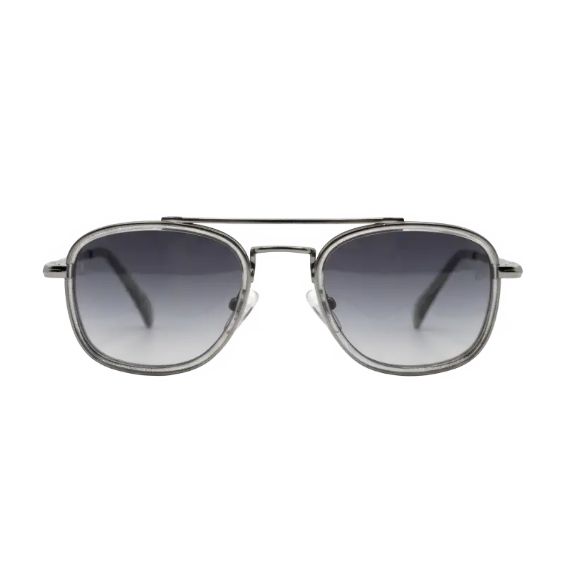 Silver Double Bridge Aviator Sunglasses | Clear Grey Frame | Nigah