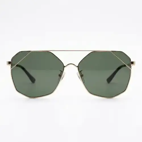 Gold Geometric Aviator Sunglasses with Green Lens