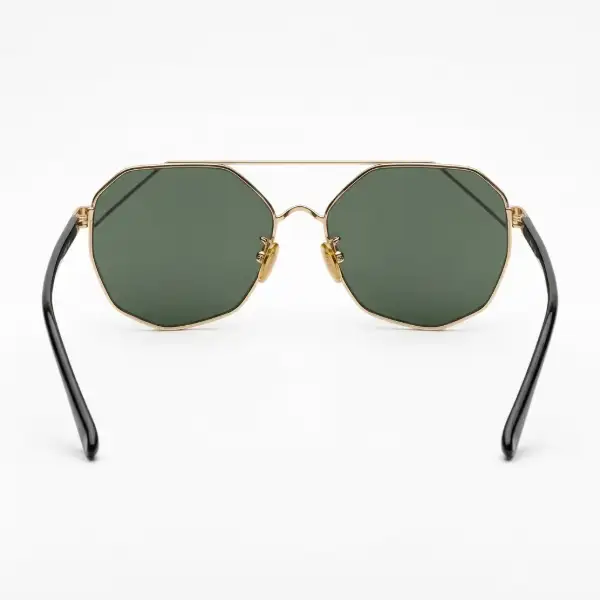 Gold Geometric Aviator Sunglasses with Green Lens - View 2