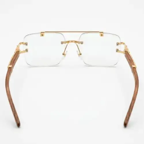 Rimless Rose Gold Glasses with Wood Grain Arms | Nigah - View 2