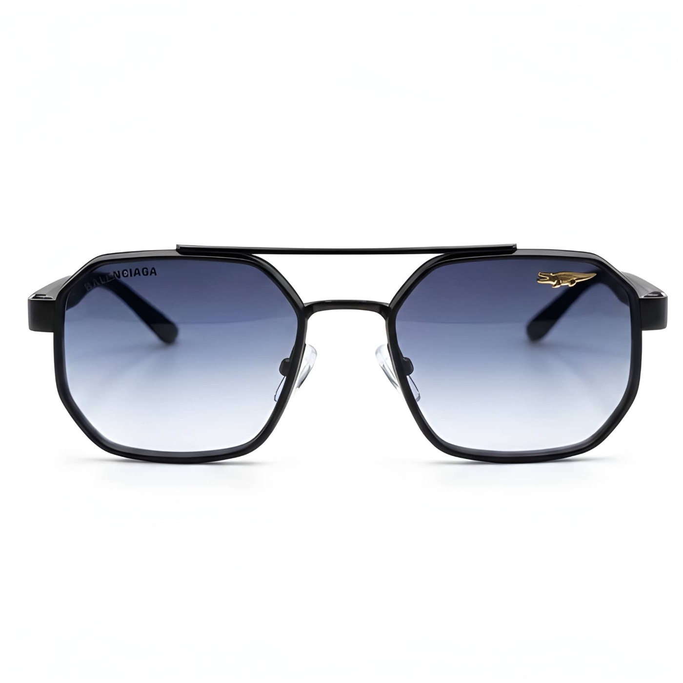 Geometric Aviator Sunglasses Black Frame Blue Gradient Lens